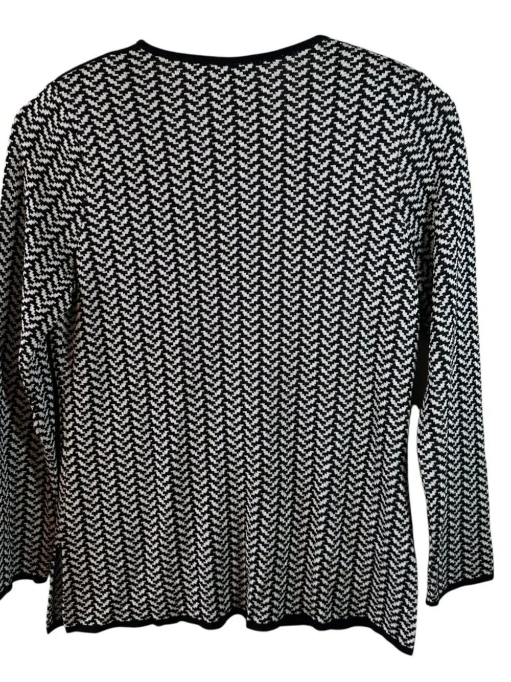 Misook Black White Chevron Knit Jacket Petite Zip Front Cardigan XSP